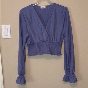Alter’d State Crop Smocked V-Neck Long Sleeve Top - Dark Lavendar